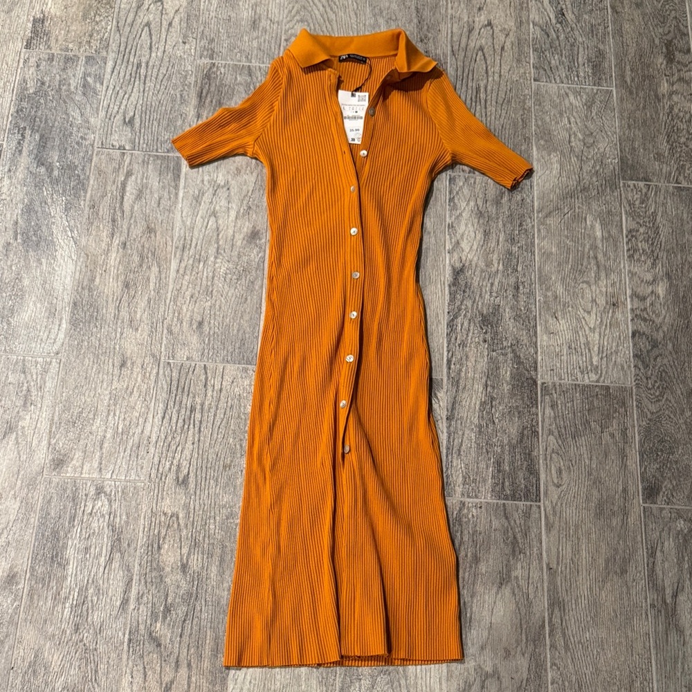 Zara Orange Ribbed Midi Dress